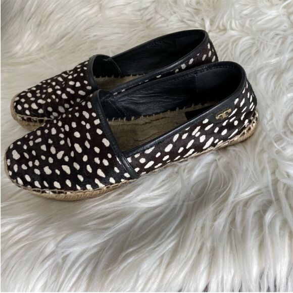 Tory Burch Black and White Mckenzie‎ Dotted Pony Espadrille Slip On Flats 7.5 - Picture 5 of 10